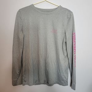 Vineyard Vines Gray Long Sleeve Tee with Pink Logo